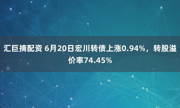 汇巨摘配资 6月20日宏川转债上涨0.94%，转股溢价率74.45%